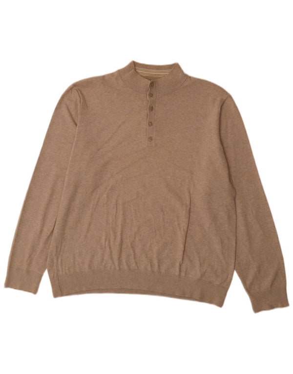 Marks & Spencer Herre Blue Harbor Button Neck Sweater XL Beige