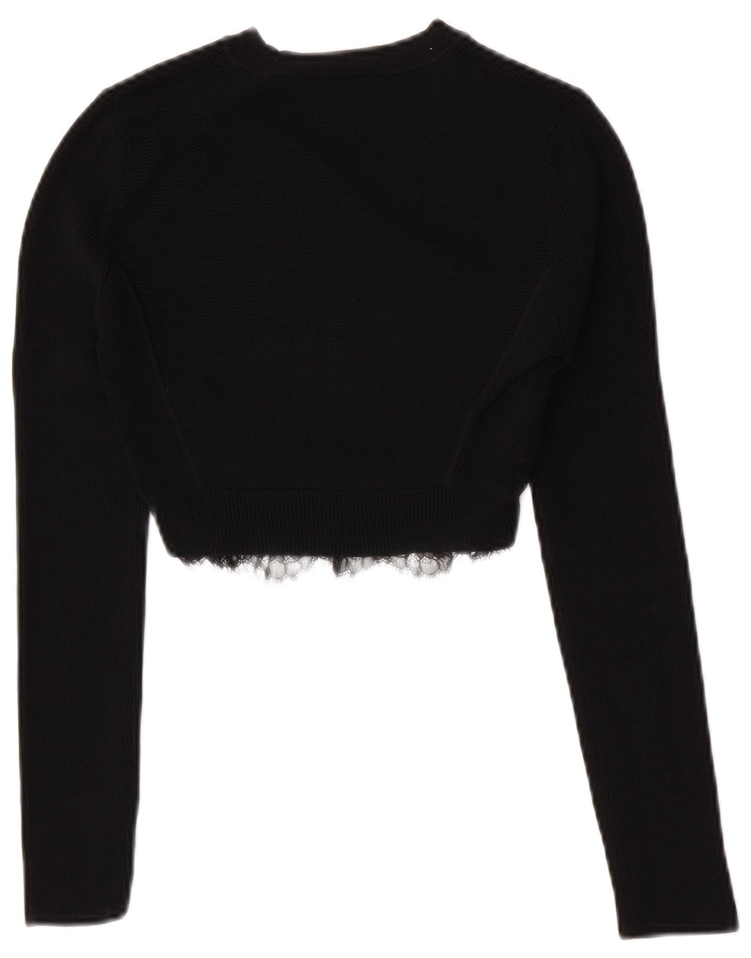 Zara Womens Crop Crew Neck Jumper Sweater UK 8 Small Black Viscose