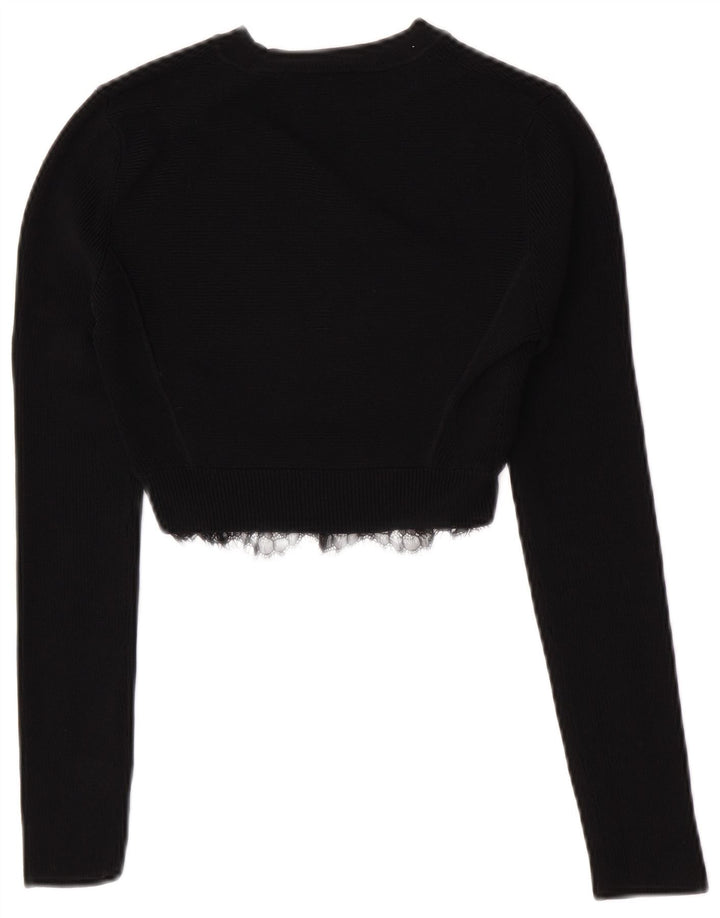 Zara Womens Crop Crew Neck Jumper Sweater UK 8 Small Black Viscose