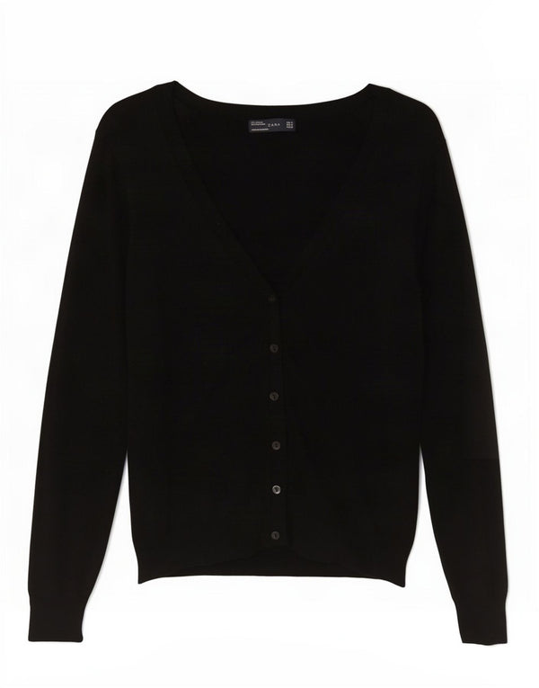 Zara Dame Cardigan Sweater UK 12 Medium Black Viscose