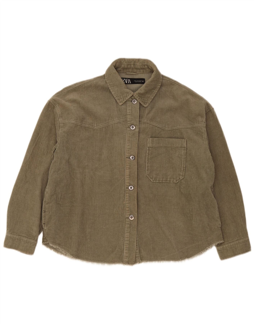 Zara Dame Oversized Corduroy Shirt UK 14 Medium Khaki Bomuld
