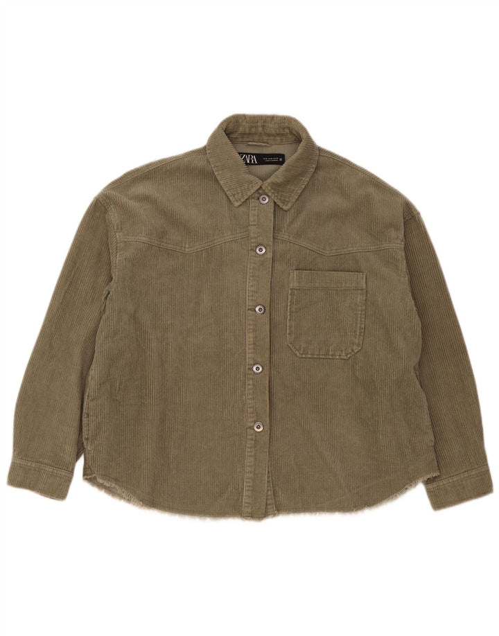 Zara Dame Oversized Corduroy Shirt UK 14 Medium Khaki Bomuld