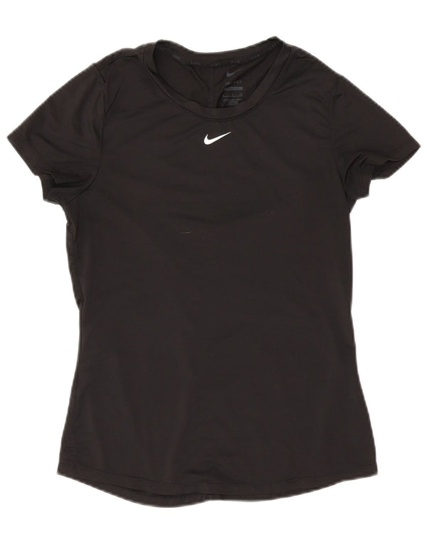 NIKE Dame Dri Fit Slim Fit T-Shirt Top UK 10 Lille sort polyester
