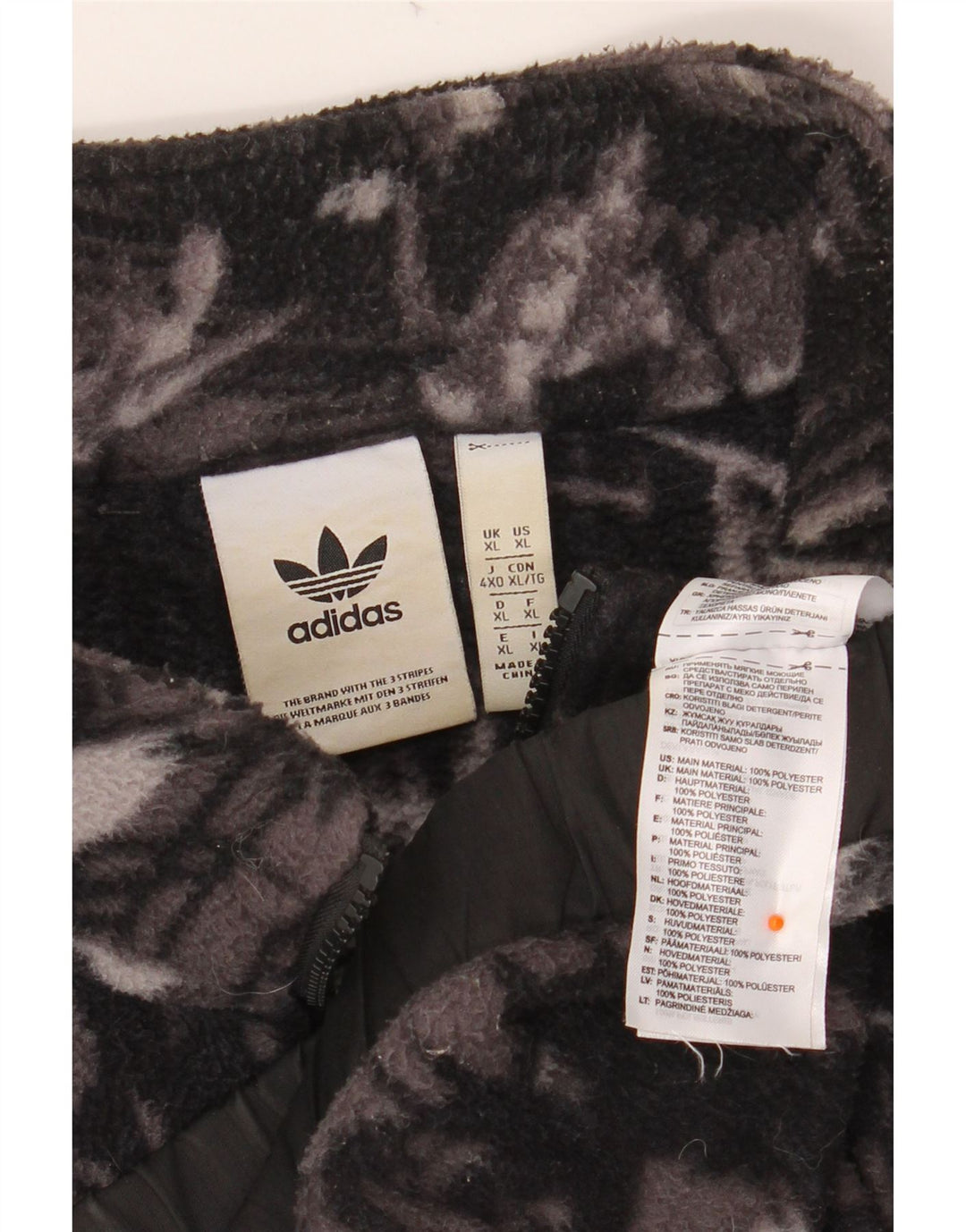 ADIDAS Herre abstrakt mønster Loose Fit Fleecejakke UK 42 XL Grå