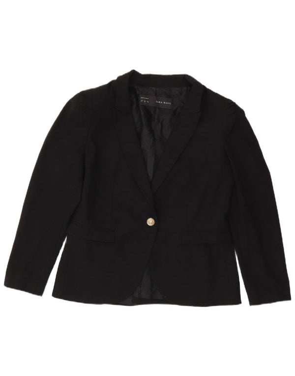 Zara Dame 1 Knap Blazer Jacket UK 18 XL Sort Polyester