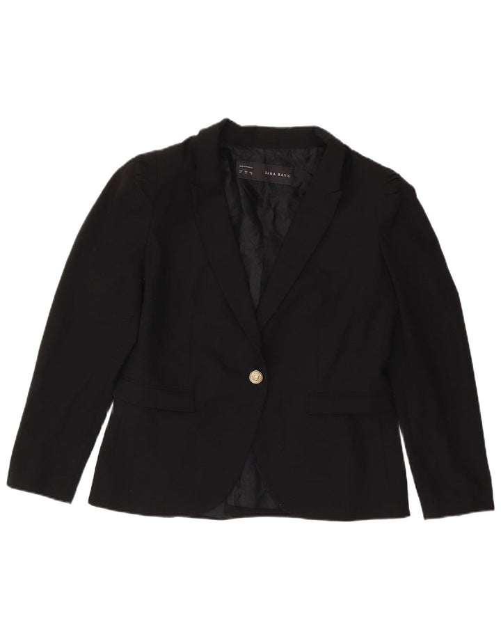 Zara Dame 1 Knap Blazer Jacket UK 18 XL Sort Polyester