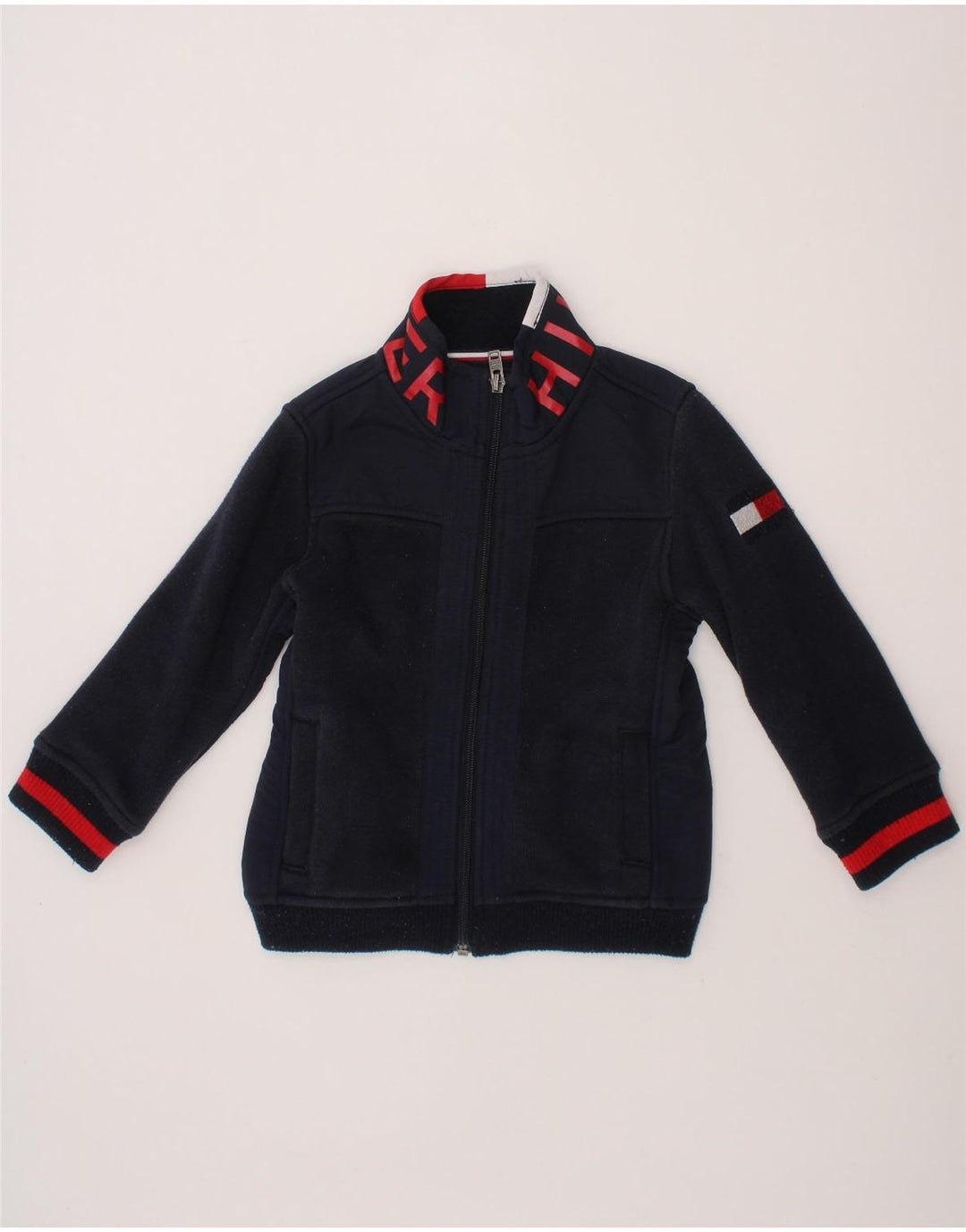 TOMMY HILFIGER Boys Graphic Bomber Jacket 2-3 Years 2XS Navy Blue Cotton Vintage Tommy Hilfiger and Second-Hand Tommy Hilfiger from Messina Hembry 