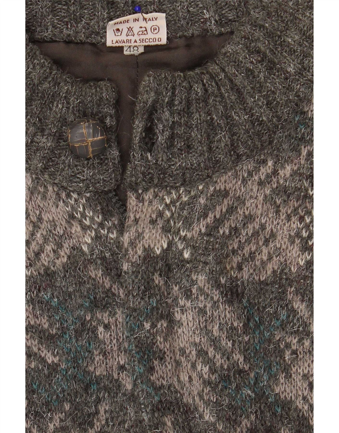 Vintage herre cardigan sweater IT 48 Medium Grå Geometrisk