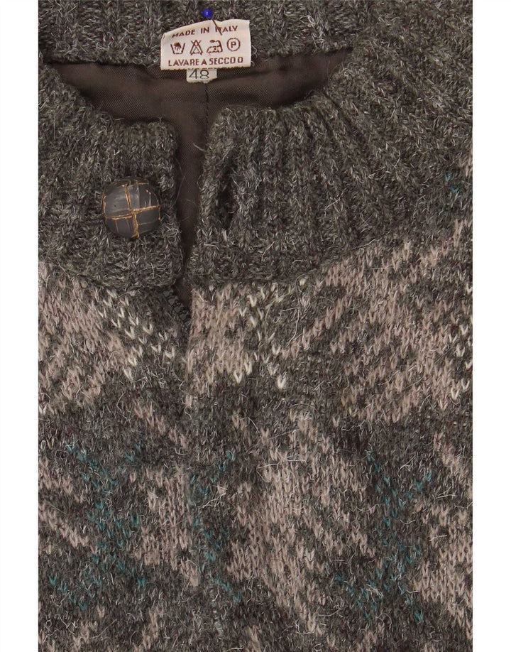 Vintage herre cardigan sweater IT 48 Medium Grå Geometrisk