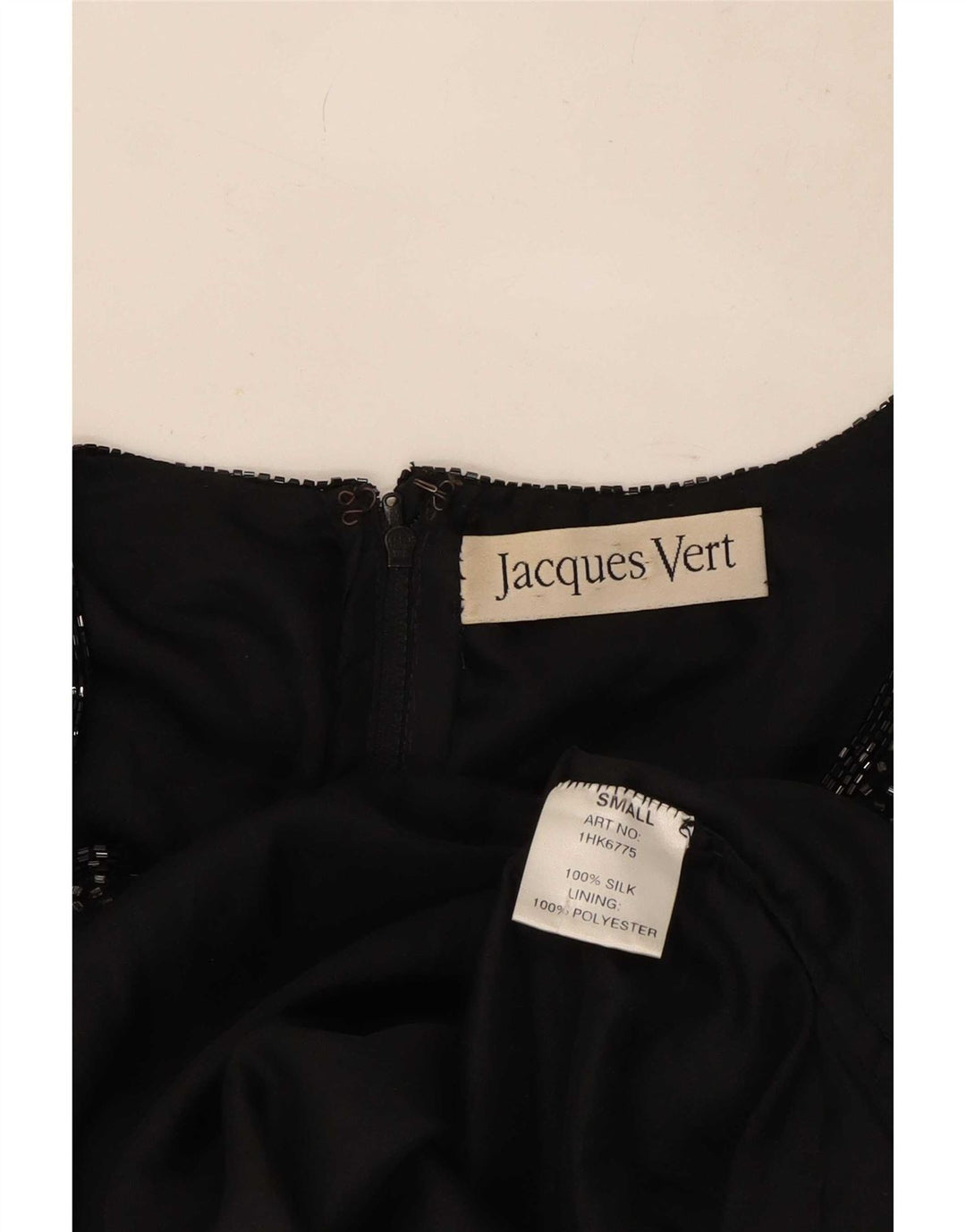 Jacques Vert Dame Aften Pailletbluse Top UK 10 Small Black Silk