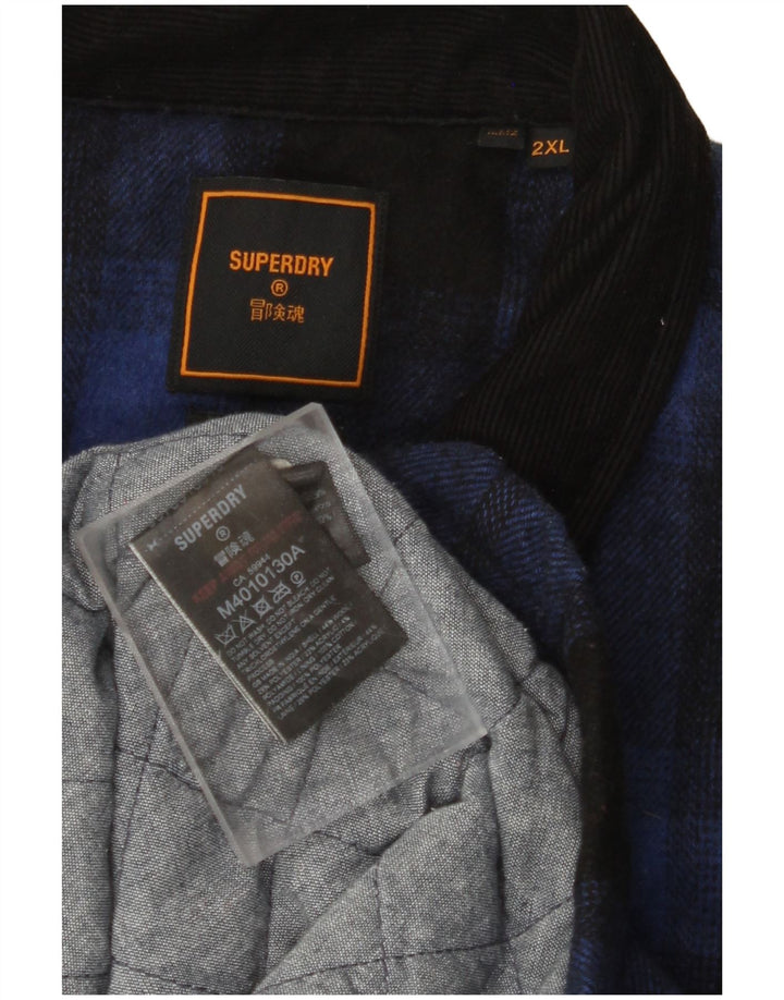 SUPERDRY Herre Overshirt Flanell Shirt 2XL Marineblå Ternet uld