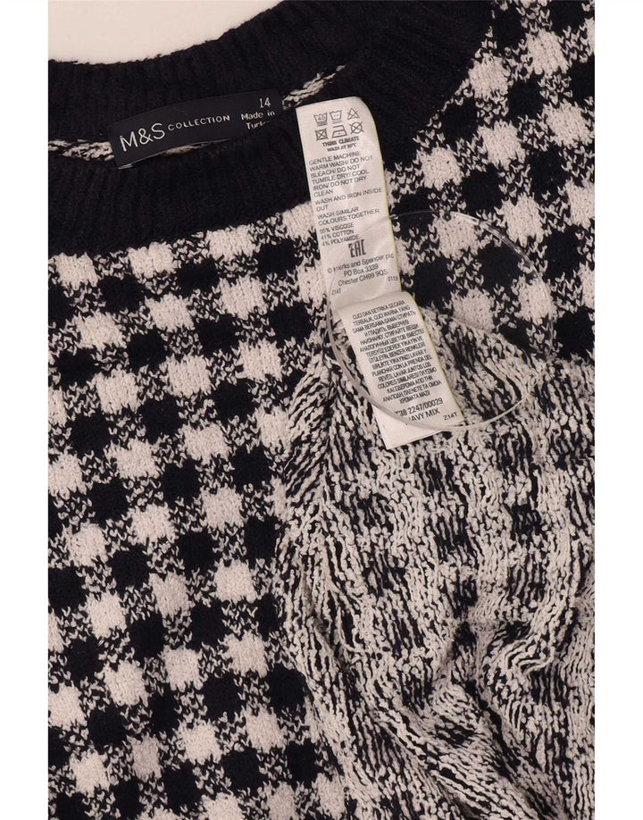 Marks & Spencer Damebluse Top UK 14 Large Navy Blue Houndstooth