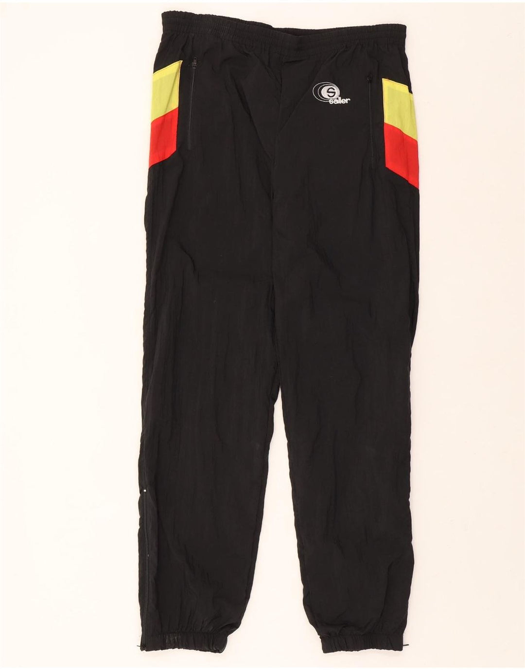 SALLER Mens Tracksuit Trousers Joggers Large  Black Colourblock Nylon Vintage Saller and Second-Hand Saller from Messina Hembry 