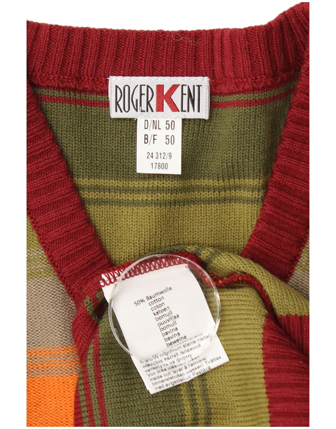 ROGER KENT Herre V-hals sweater EU 50 Medium Flerfarvet Stribet