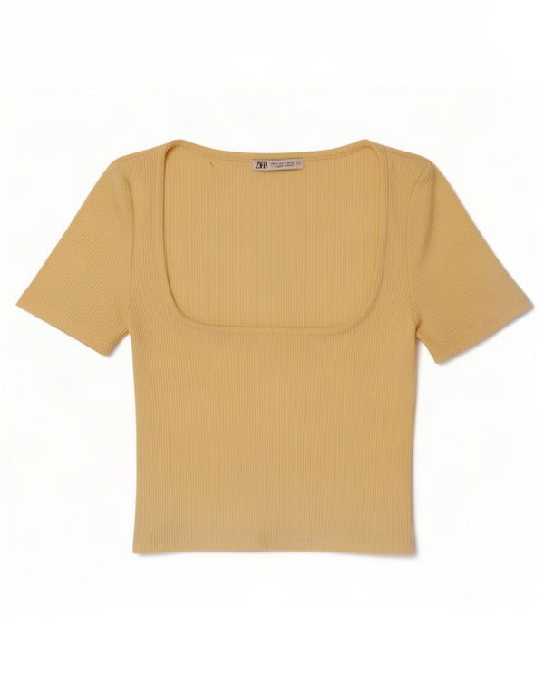 Zara Womens Crop T-Shirt Top UK 8 Small Yellow