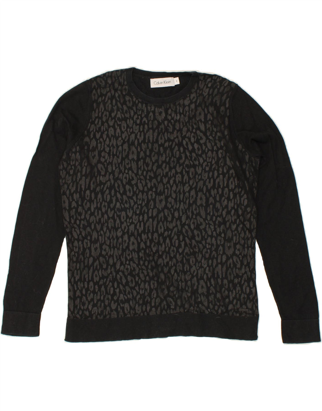 CALVIN KLEIN Womens Sweatshirt Jumper UK 14 Medium Black Animal Print Vintage Calvin Klein and Second-Hand Calvin Klein from Messina Hembry 
