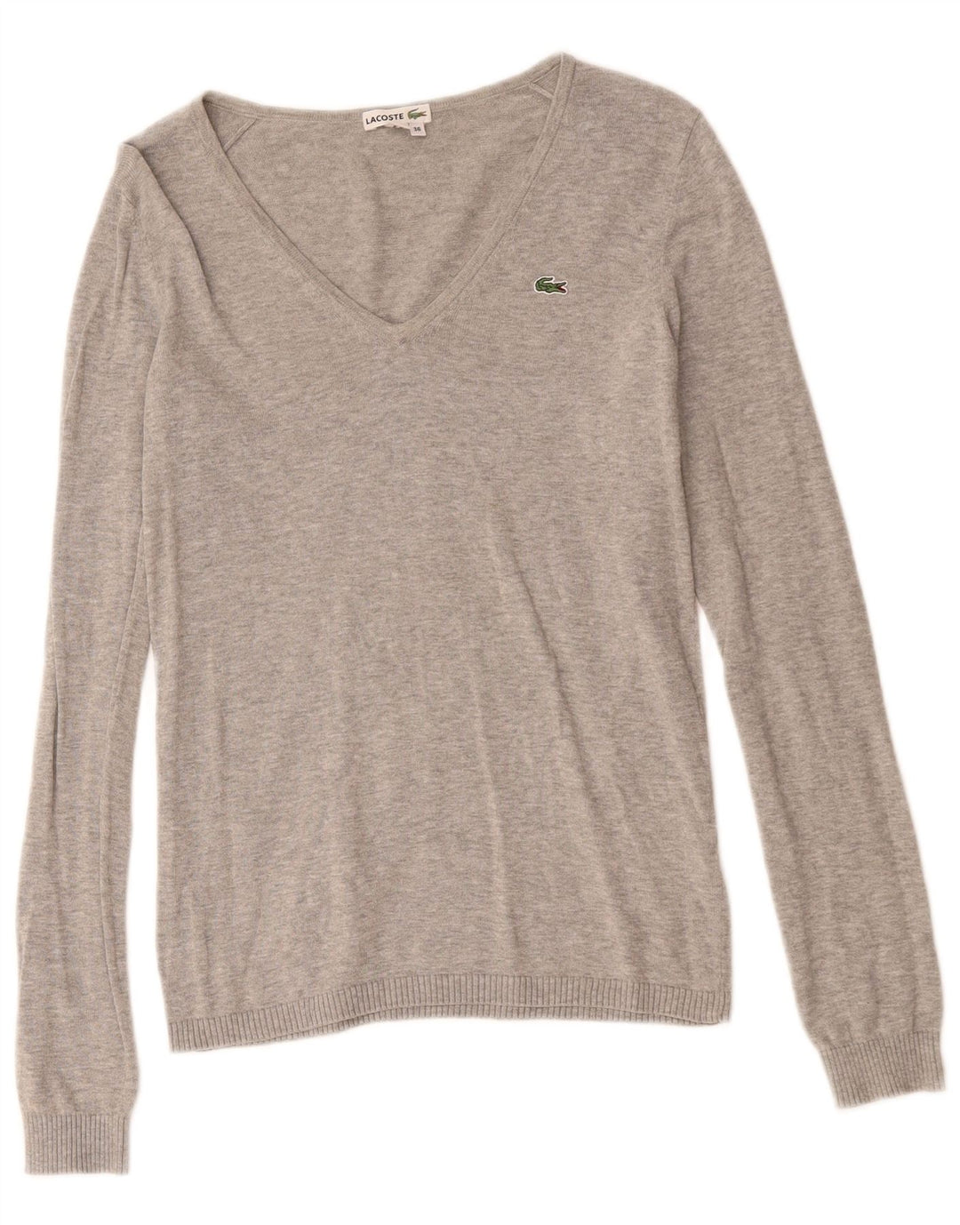 Lacoste Dame V-hals sweater Størrelse 36 Lille grå Flecked Bomuld