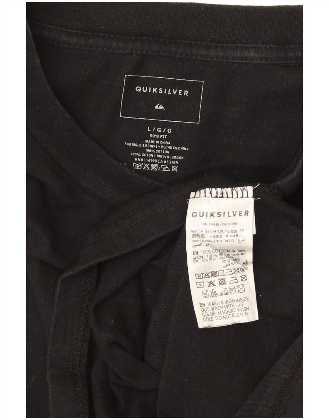QUIKSILVER Herre T-Shirt Top Stor Sort Bomuld