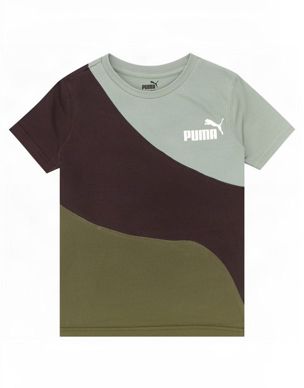 Puma Boys Grafisk T-Shirt Top 7-8 år Grøn Colourblock