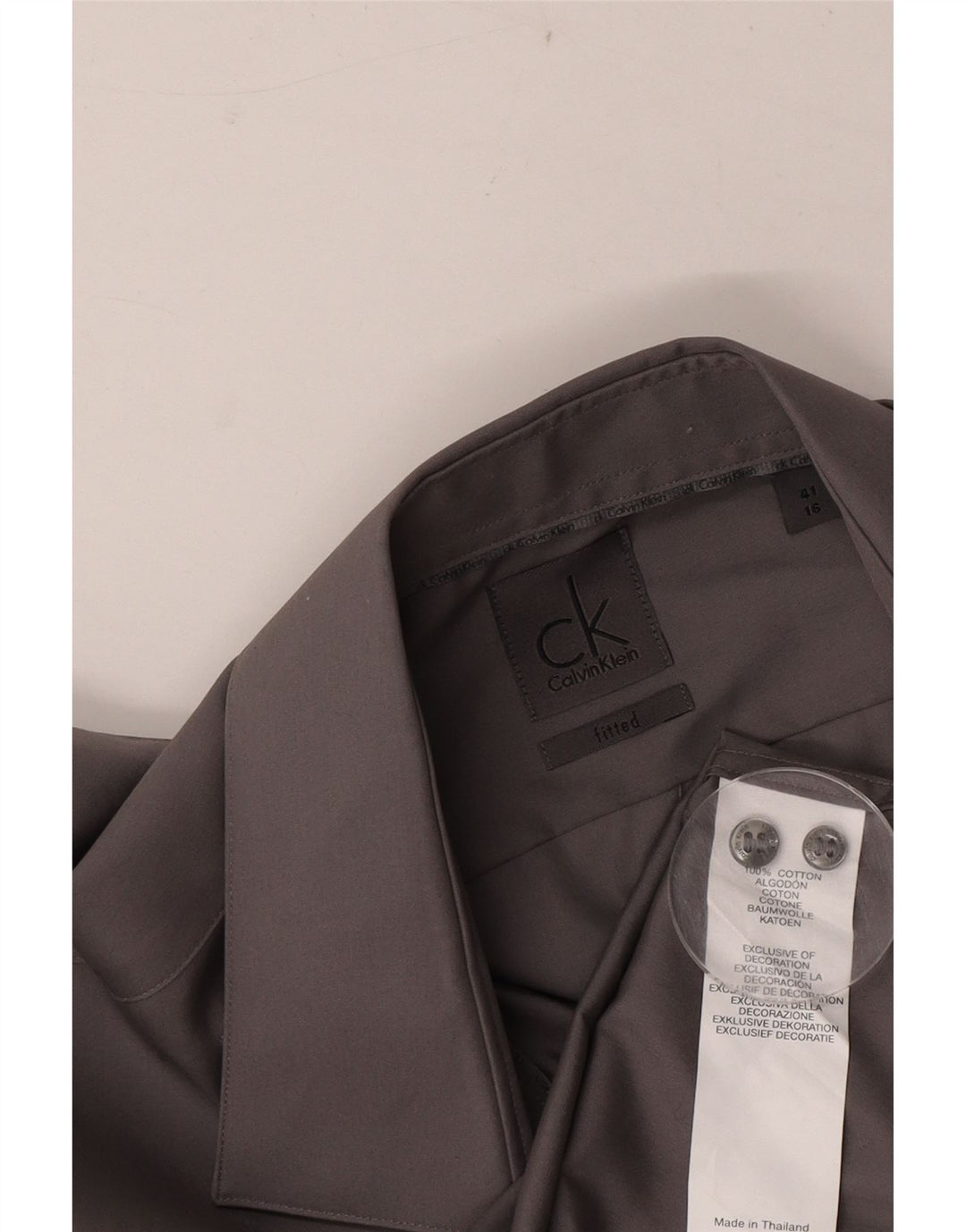 Calvin Klein Herre Fitted Shirt Suze 41 16 Stor Grå Bomuld
