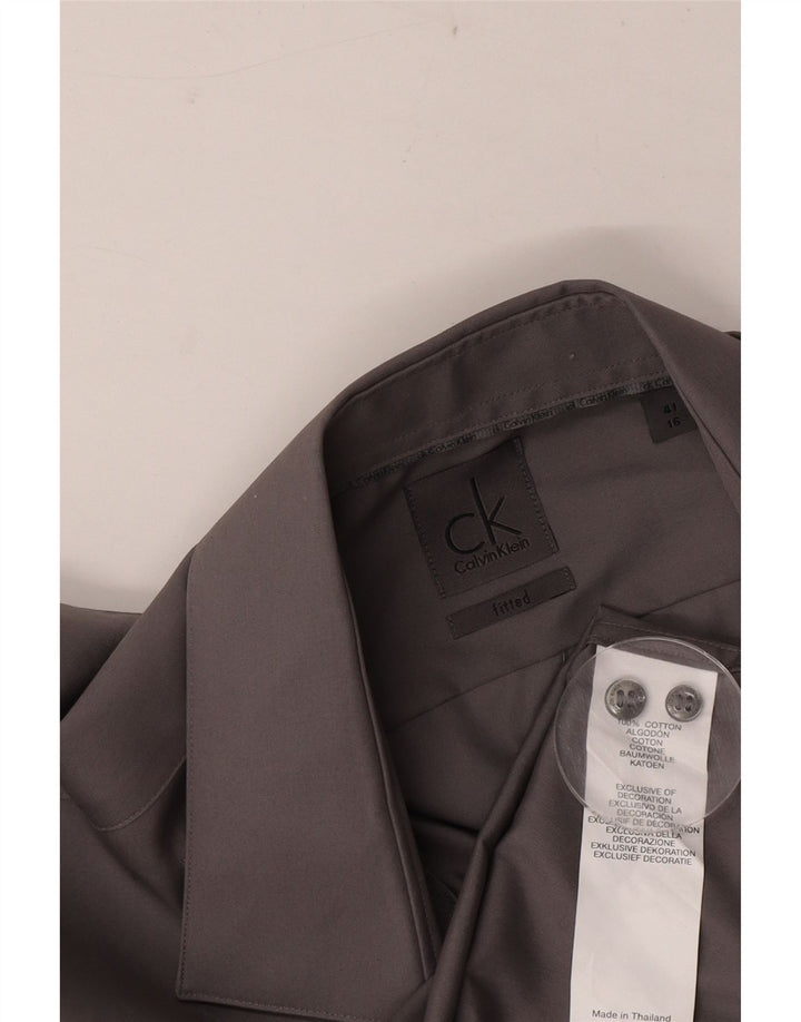 Calvin Klein Herre Fitted Shirt Suze 41 16 Stor Grå Bomuld