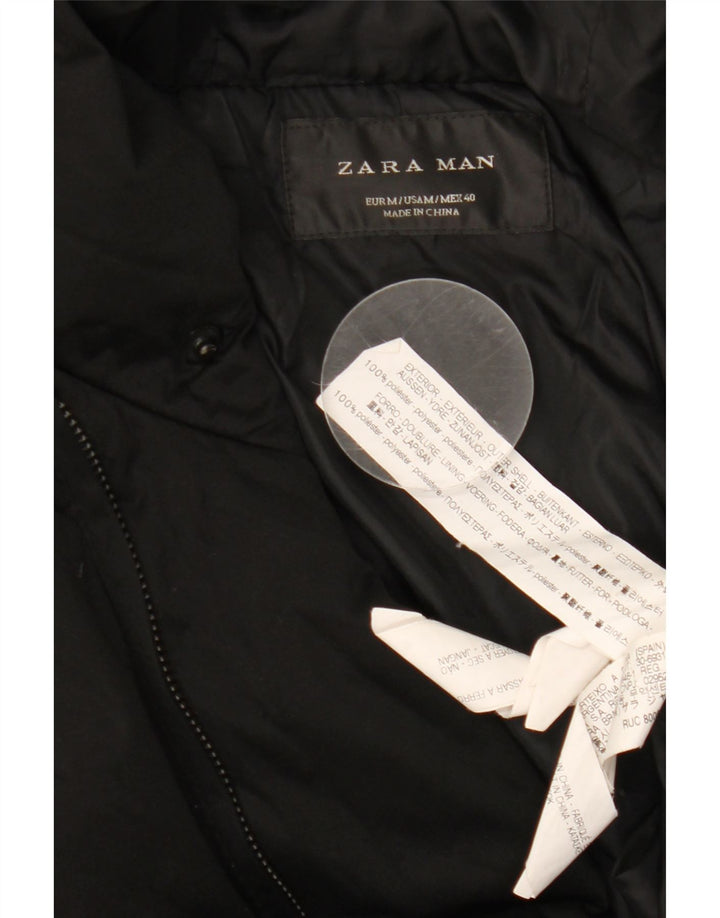 Zara Herre Hooded Polstret Frakke UK 38 Medium Black Polyester