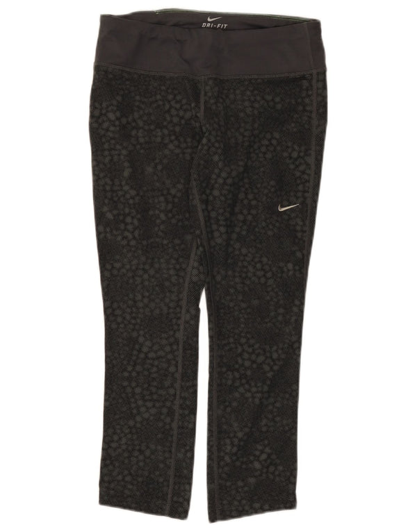 Nike Dame Dri Fit Capri Leggings UK 8 Small Black Geometric Polyester