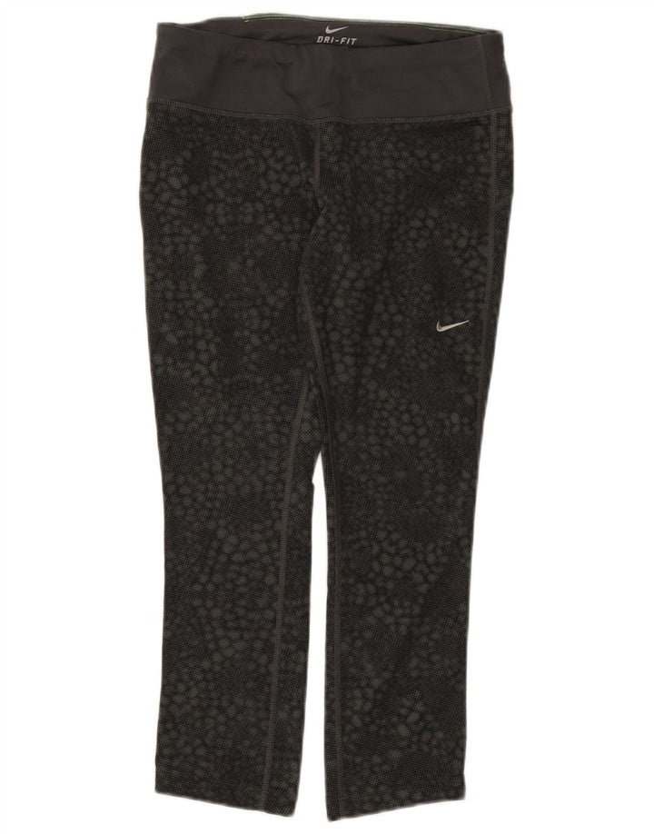 Nike Dame Dri Fit Capri Leggings UK 8 Small Black Geometric Polyester