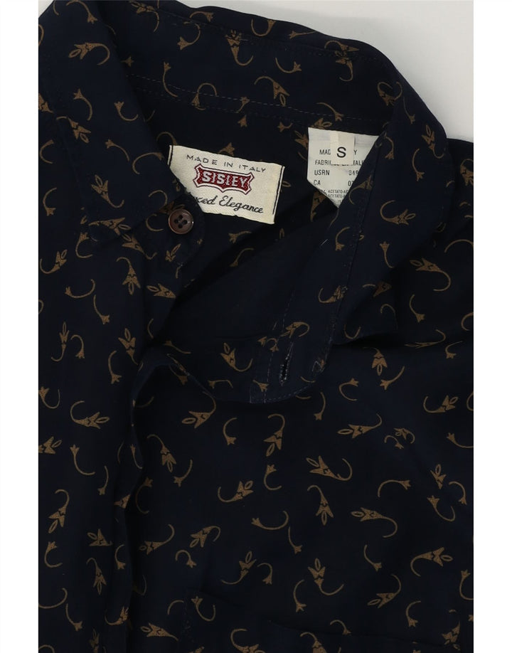 SISLEY Mens Elegance Shirt Small Navy Blue Floral Acetate Vintage Sisley and Second-Hand Sisley from Messina Hembry 
