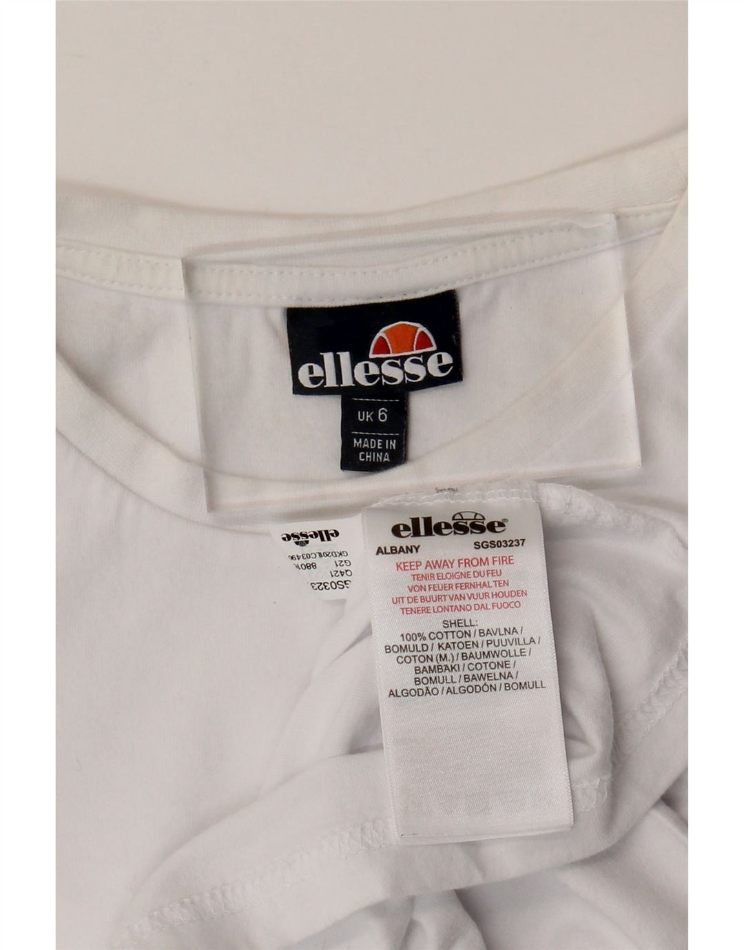 ELLESSE Grafisk T-shirt top til kvinder UK 6 XS Hvid bomuld