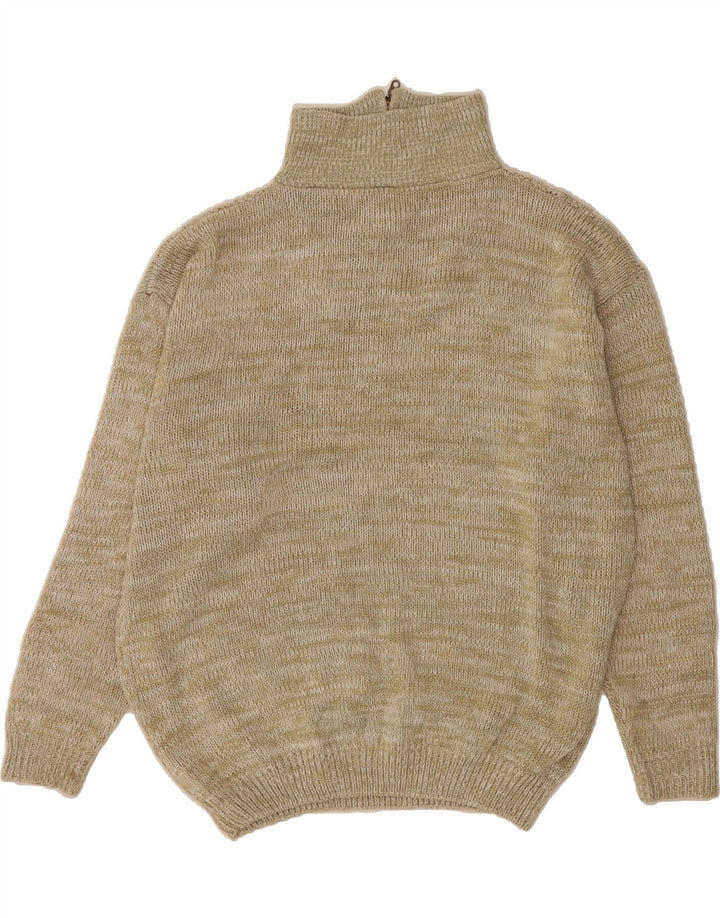 VINTAGE Herre Zip Neck Jumper Sweater 2XL Beige Polyacrylic