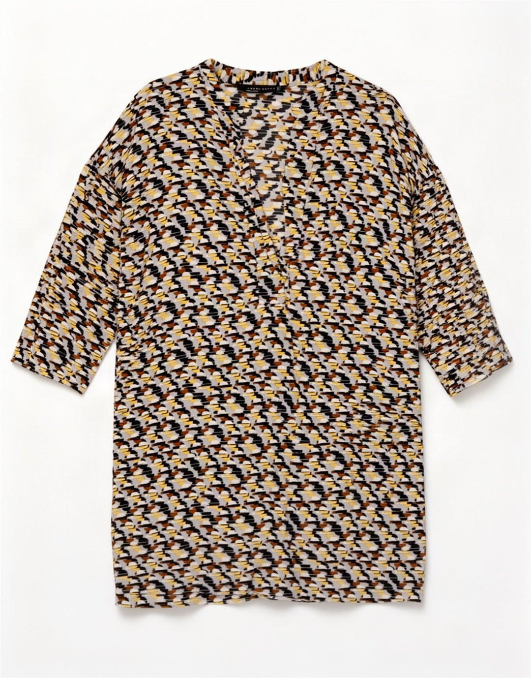 Zara Dame 3/4 ærme Skift Kjole UK 14 Medium Flerfarvet Geometrisk