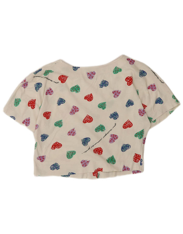 Benetton Womens Crop kortærmet skjortebluse UK 10 Small White Geometric
