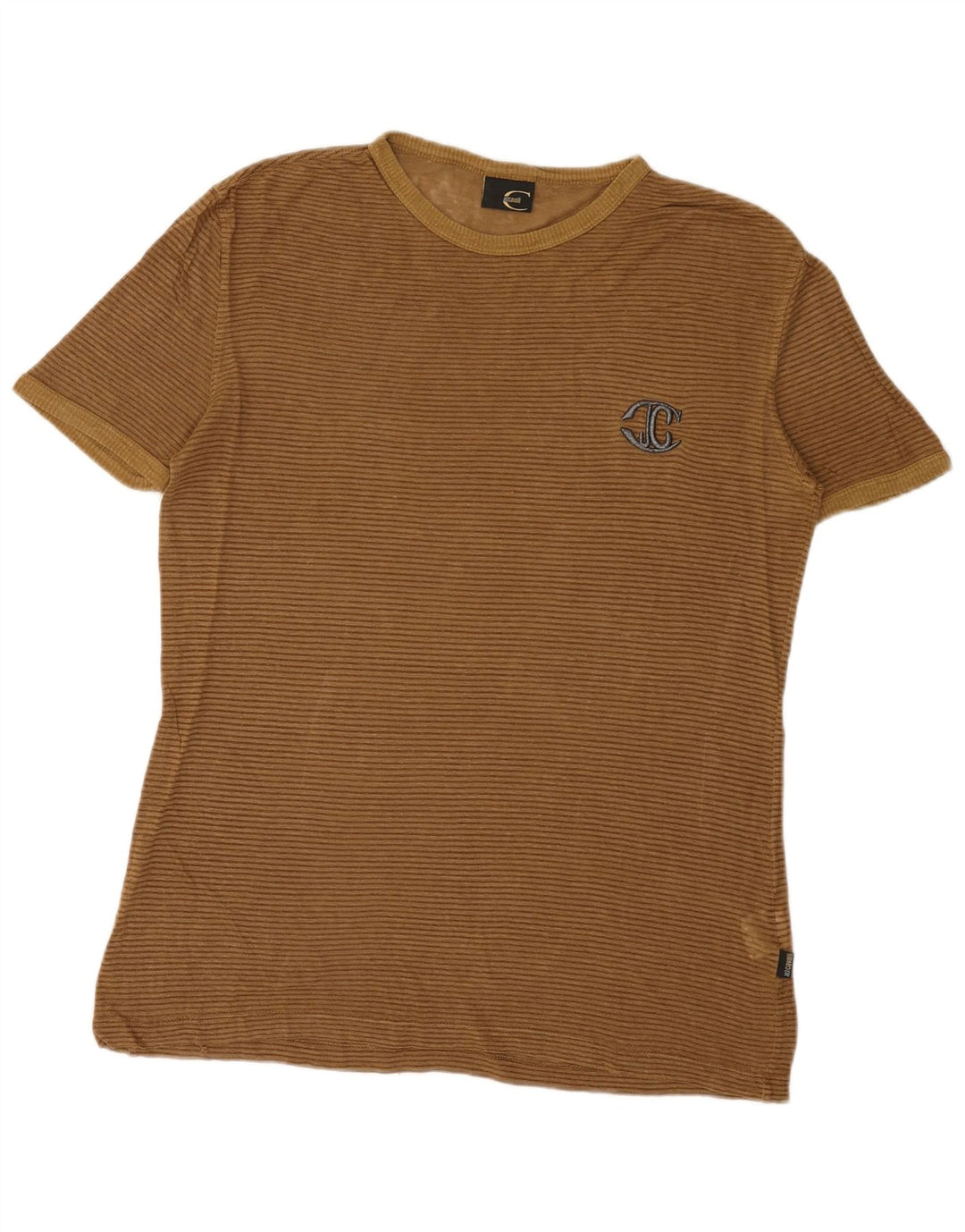 Just Cavalli Herre T-Shirt Top Medium Brun Stribet