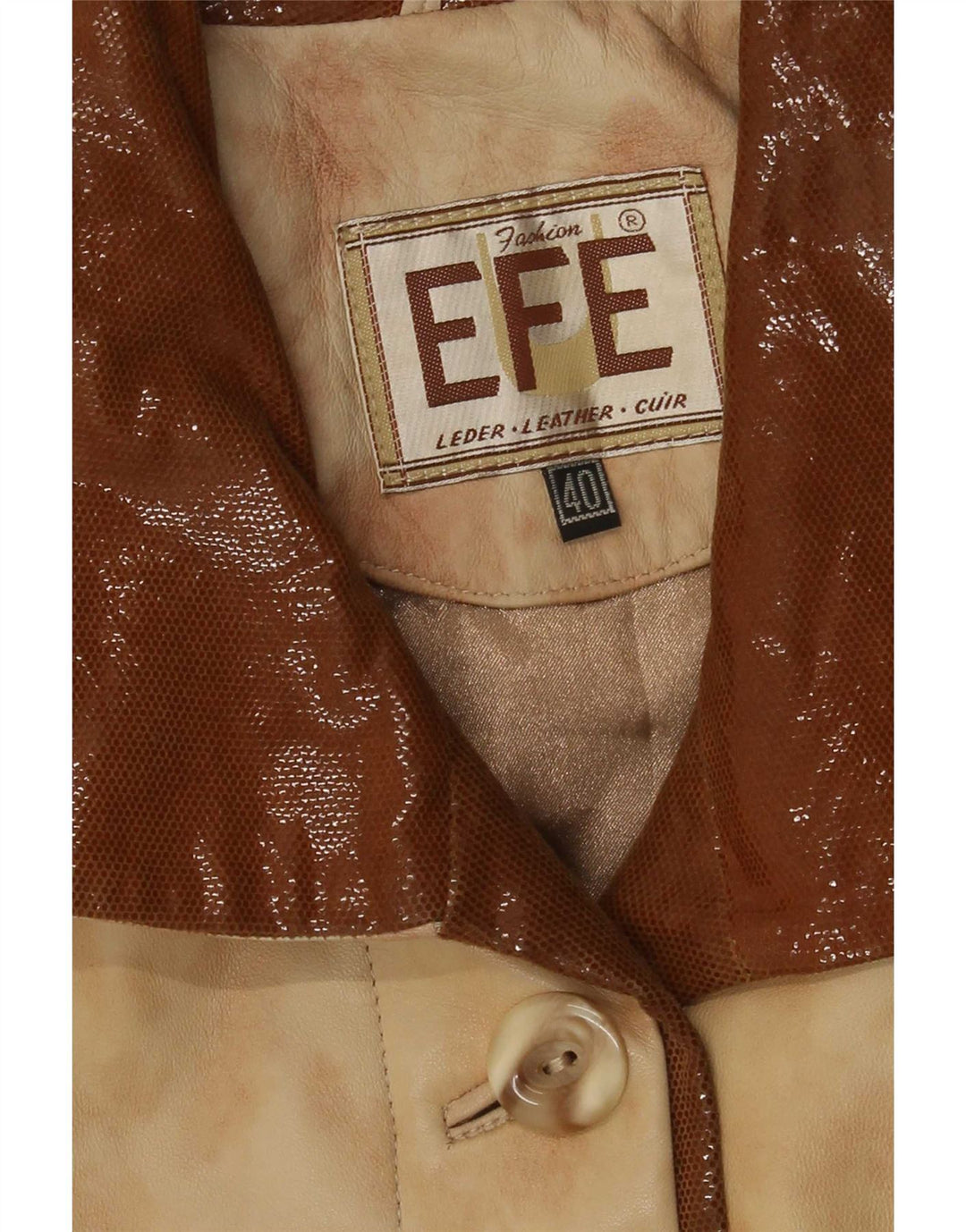 Vintage oversized læderfrakke til kvinder EU 40 Medium Beige Tie Dye Læder