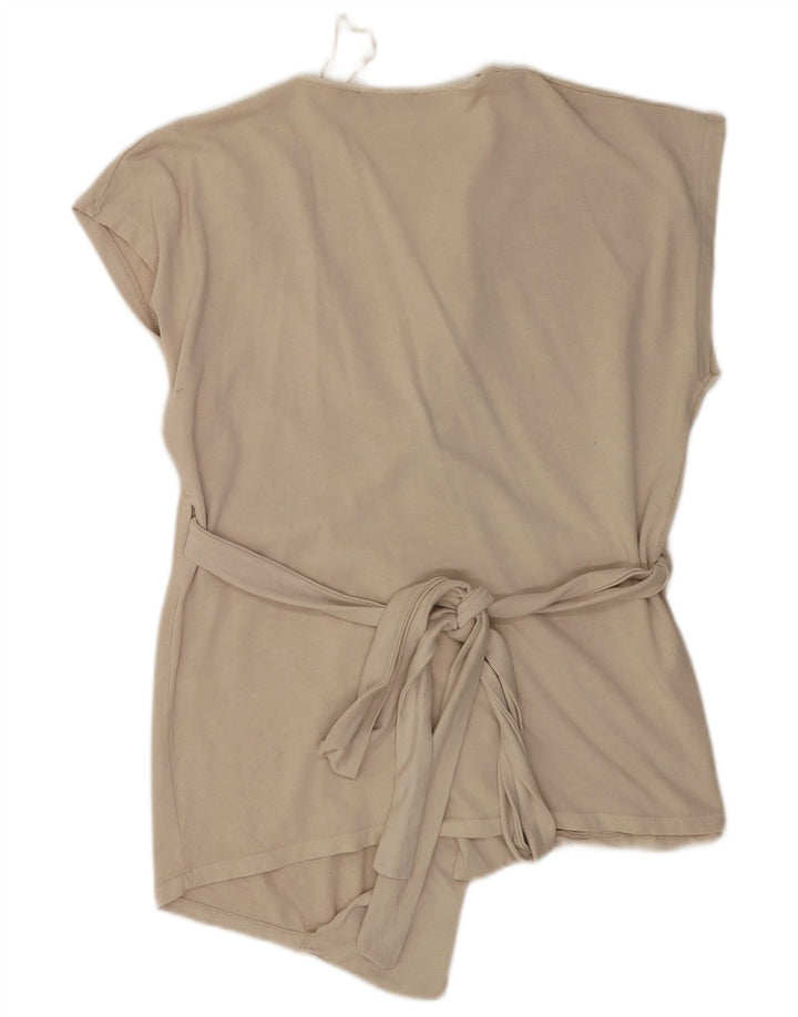 Zara Dame Wrap Bluse Top UK 16 Stor Beige Bomuld