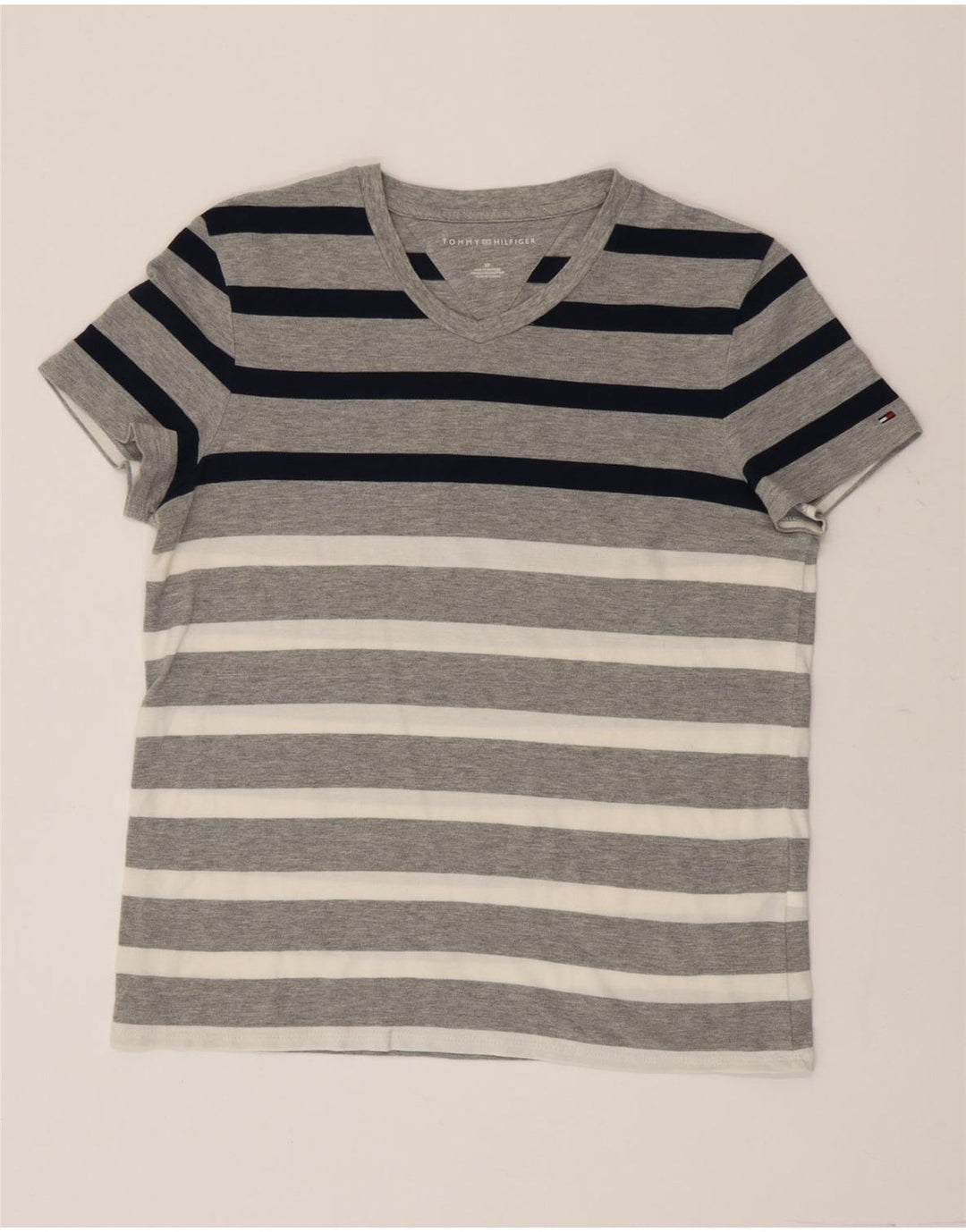 Tommy Hilfiger Herre T-shirt Top Lille grå stribet bomuld
