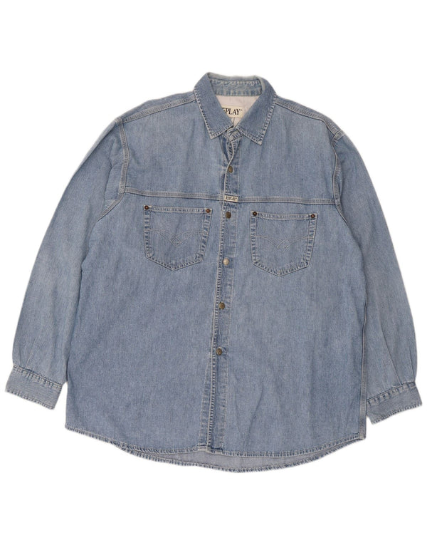 Replay Herre Regular Fit Denim Shirt 2XL Blå Bomuld