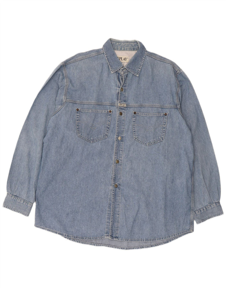 Replay Herre Regular Fit Denim Shirt 2XL Blå Bomuld
