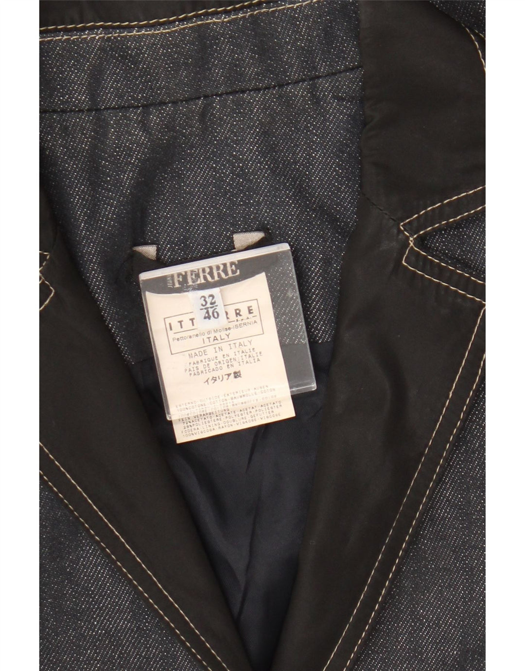 Ferre Dame 1 Knap Denim Blazer Jakke IT 46 Stor Marineblå Bomuld