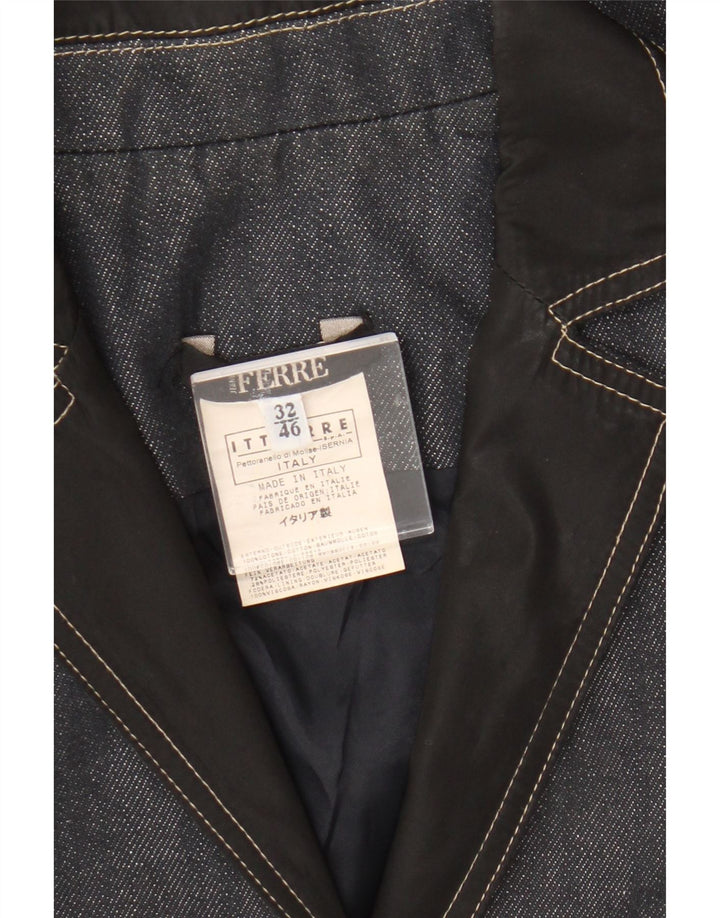 Ferre Dame 1 Knap Denim Blazer Jakke IT 46 Stor Marineblå Bomuld