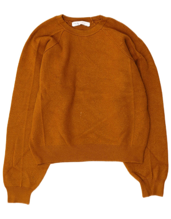 ZARA Womens Crop Oversized Crew Neck sweater UK 10 Small Brown
