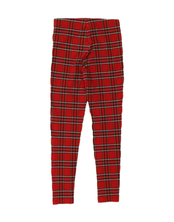 Zara Womens Skinny Casual Trousers Small W26 L26 Red Plaid Viscose