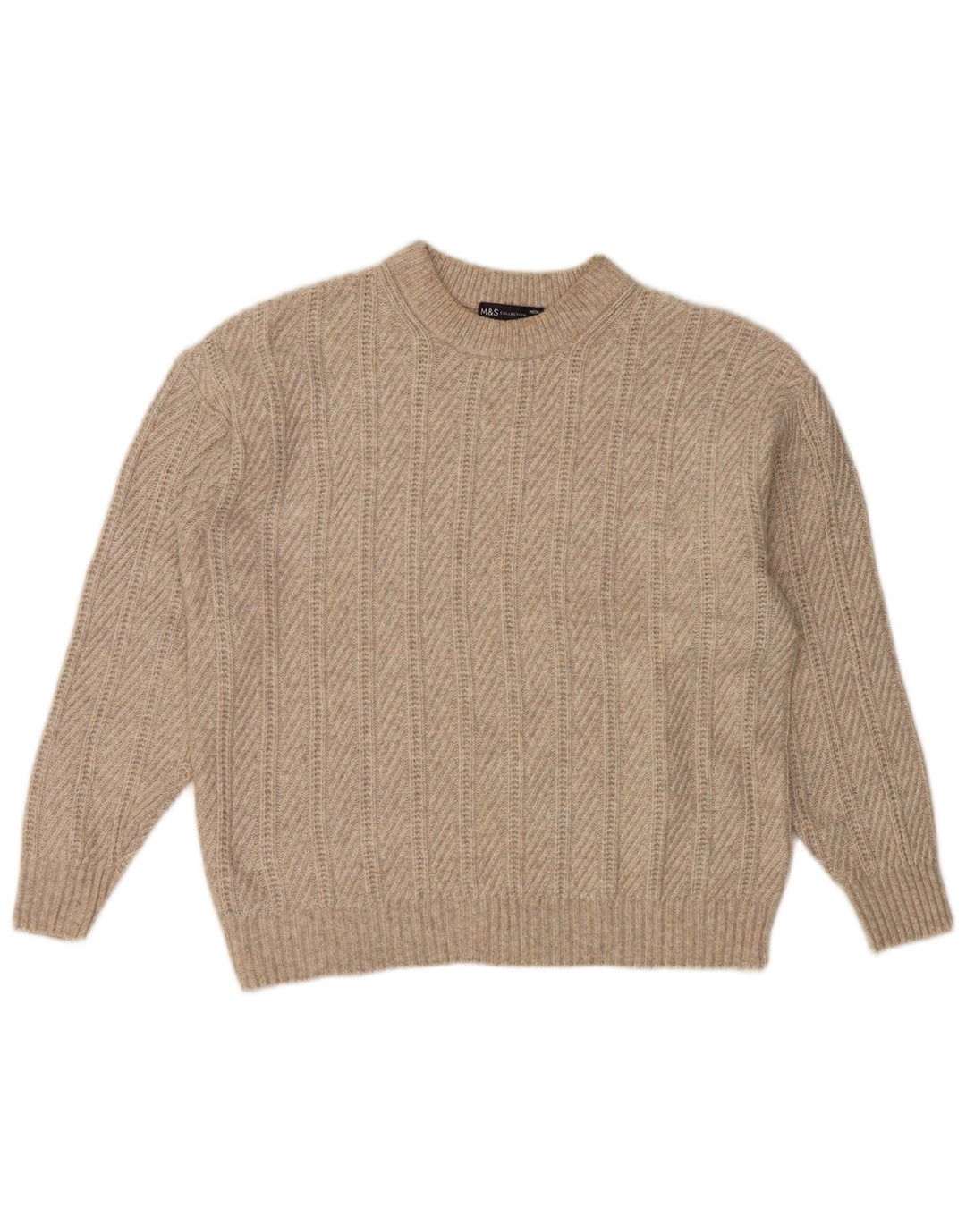 MARKS & SPENCER Womens Crew Neck Jumper Sweater UK 14 Medium Beige Winter
