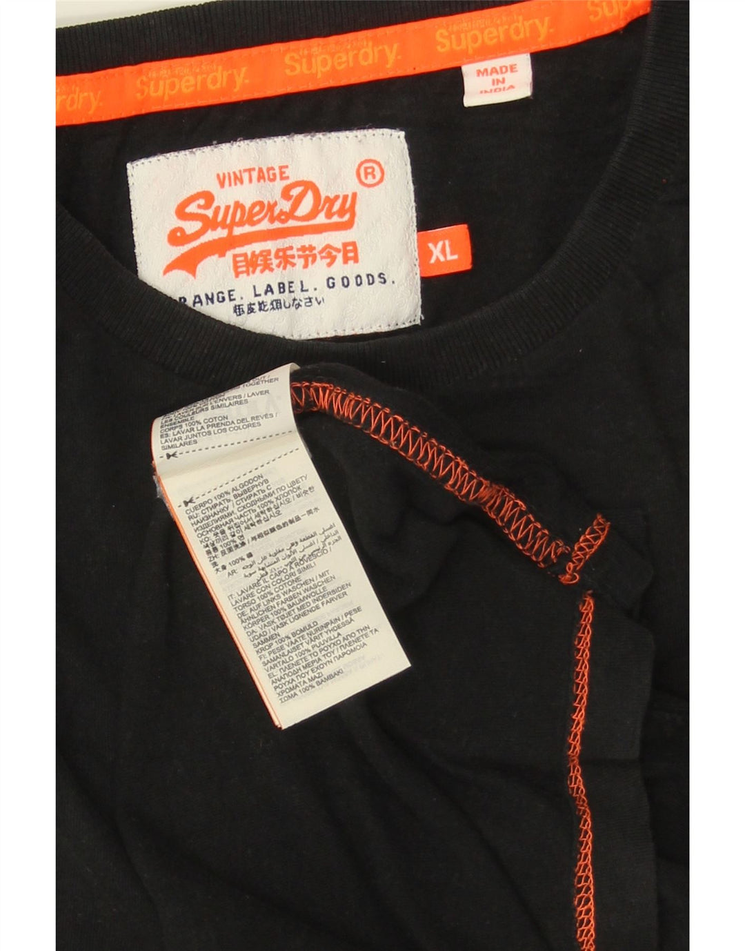SUPERDRY Herre T-Shirt Top XL Sort Bomuld