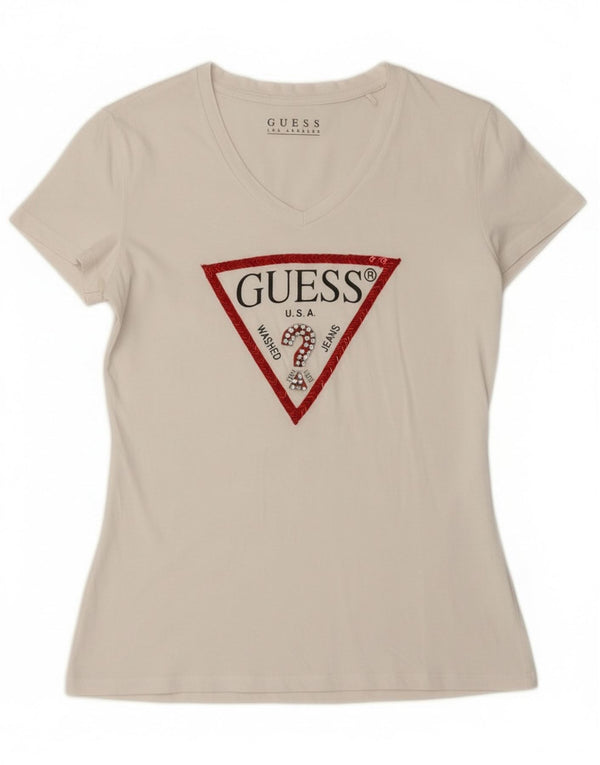 Guess Womens Graphic T-Shirt Top UK 12 Medium White
