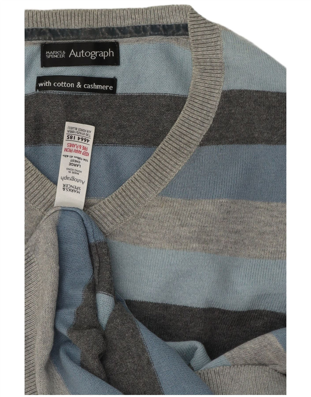 Marks & Spencer Herre Autograph V-hals trøje Sweater Stor Grå Stribet