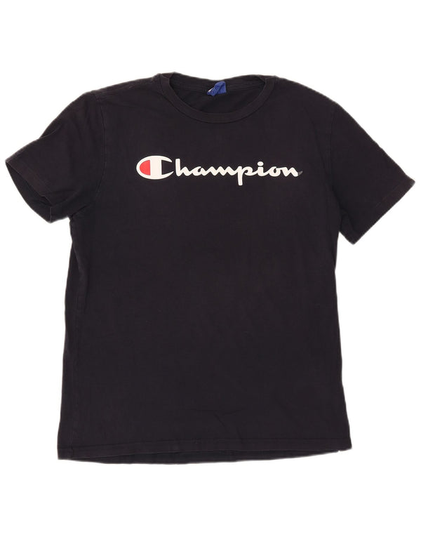 Champion Herre grafisk T-shirt Top Medium Marineblå Bomuld
