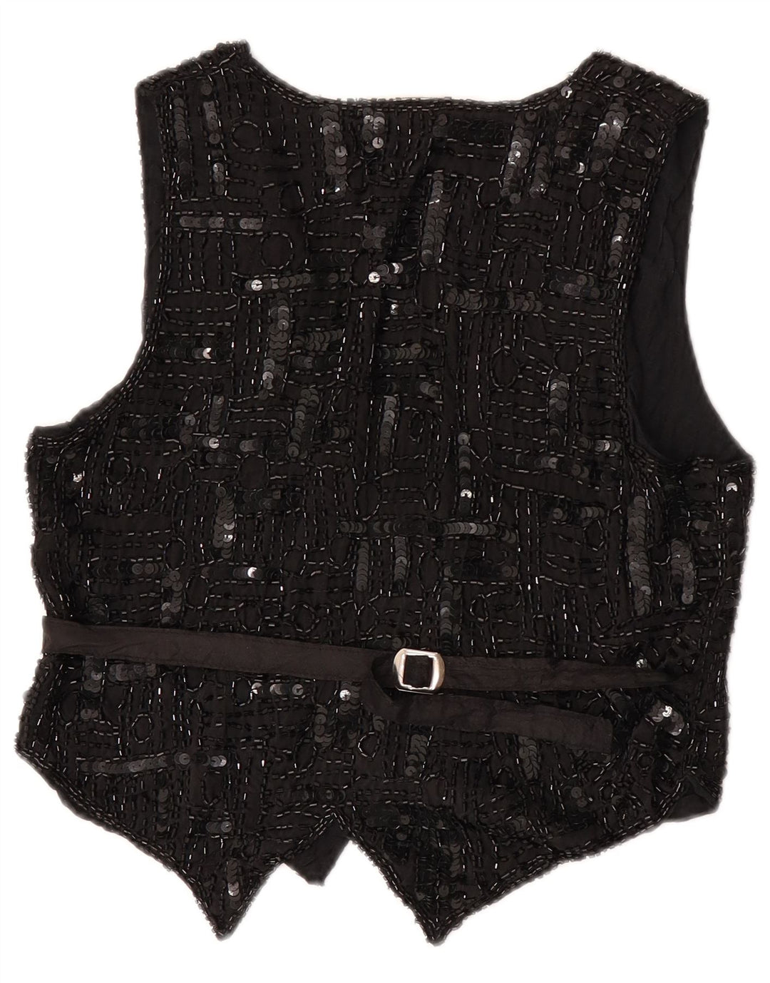 Vintage kvinders pailletter vest UK 12 Medium sort silke