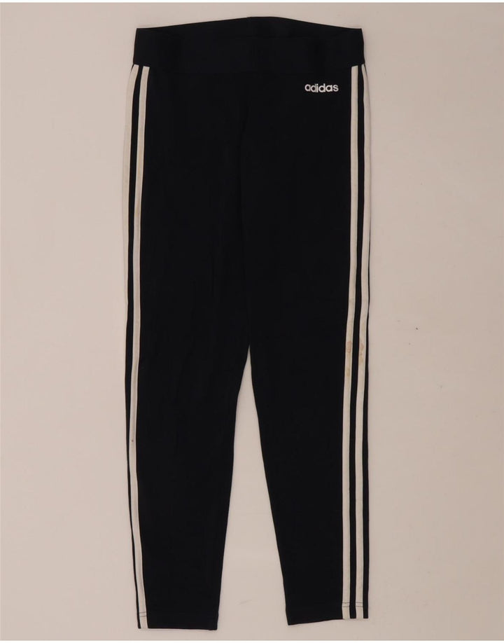 ADIDAS Womens Leggings UK 12/14 Medium  Navy Blue Cotton
